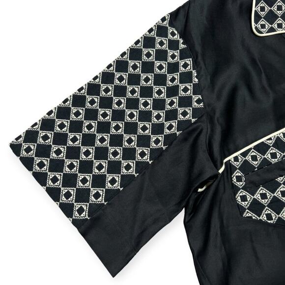 NEW NICHOLAS DALEY Mento Shirt Short Sleeve SIZE M Black Embroidery Linen JAPAN - Picture 12 of 14